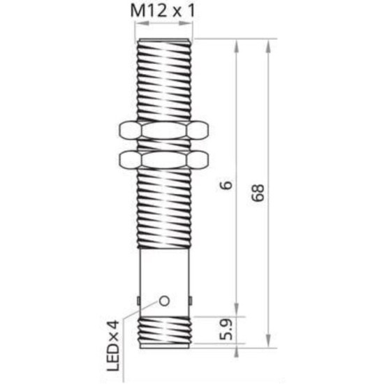 Czujnik indukcyjny M12 DCDGL-12-NSK-ST4 NPN NO, 4 mm, IP67