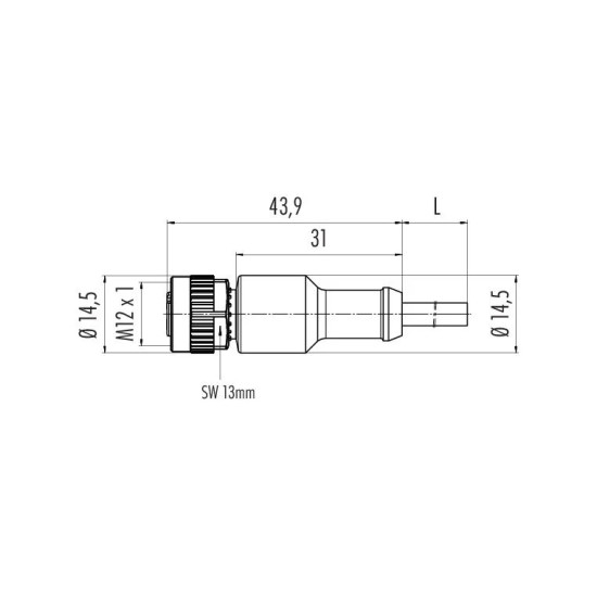 Wymiary prostego złącza M12 LED binder 77 3630 0000 50004-0500