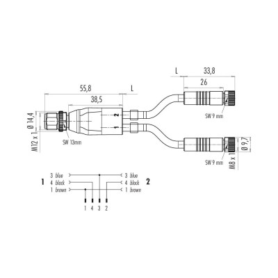 Rozdzielacz Y - binder - M8/M8 na M12