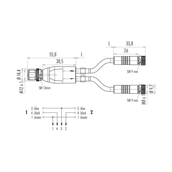 Rozdzielacz Y - binder - M8/M8 na M12