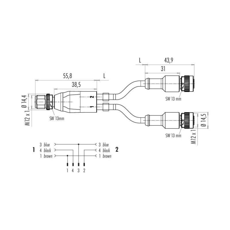 Rozdzielacz Y - binder - M12/M12 na M12