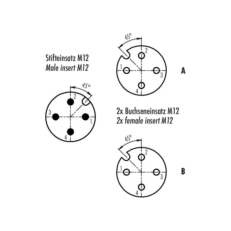 Trójnik - binder - M12 4 pin męska - 2 x M12 4 pin żeńska - slim
