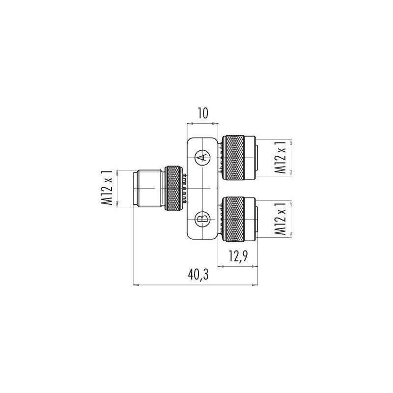 Trójnik - binder - M12 4 pin męska - 2 x M12 4 pin żeńska - slim