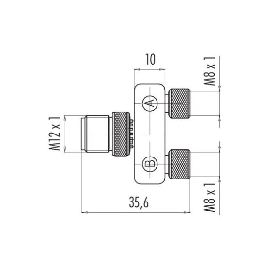 Trójnik - binder - M12 4 pin męska - 2 x M8 3 pin żeńska - slim