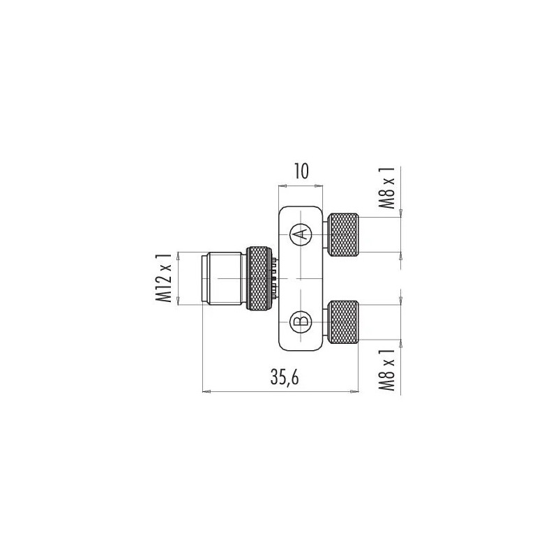 Trójnik - binder - M12 4 pin męska - 2 x M8 3 pin żeńska - slim
