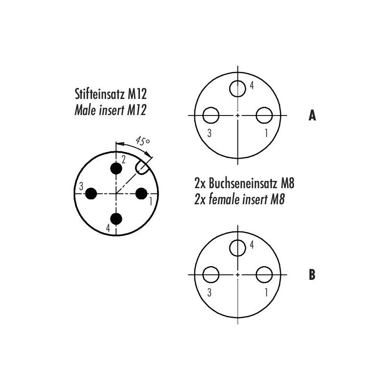 Trójnik - binder - M12 4 pin męska - 2 x M8 3 pin żeńska