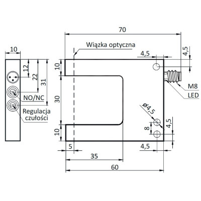 Czujnik widełkowy 30 mm, PNP NO/NC, św. czerwone | OGS-30-PUK-ST3