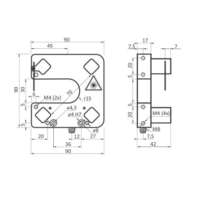 Czujnik optyczny do kalibracji  OLZ-70-2PSK-ST3-4 | Eickmann Elektronik