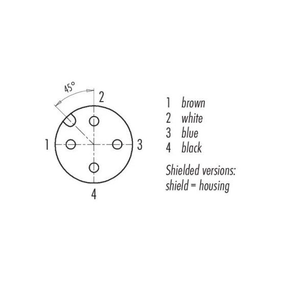 Układ styków żeńskiego złącza M12-A 4-pin binder 77 3434 0000 20004-1000