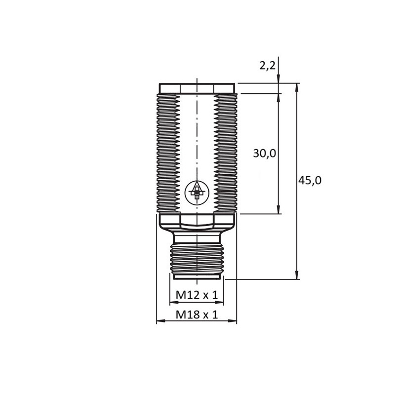 Wymiary bariery Eickmann Elektronik OEVK/OSVK-18-PUKI-ST4 – obudowa M18 × 45 mm