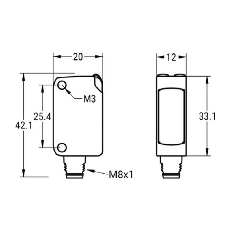 Wymiary Eickmann Elektronik OEV/OSV-32-PUK-ST3-4 – 42,1 × 20 × 12 mm