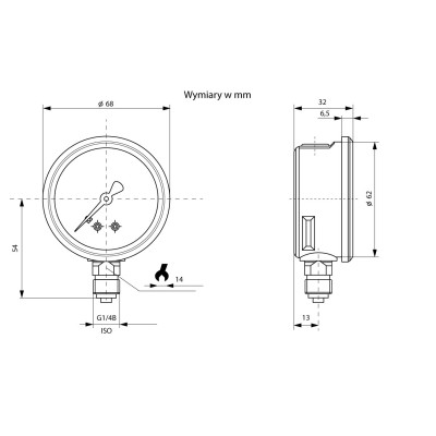 Manometr glicerynowy 400 bar, G1/4B, dolny, mosiądz, 63 mm | WIKA 213.53