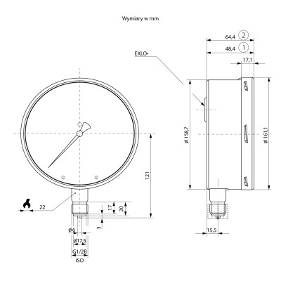 Manometr kontrolny do prób szczelności WIKA 312.20.160, 1,6 MPa