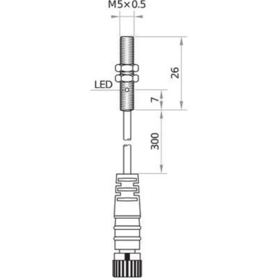 Czujnik indukcyjny M5 DCDG-5-PSK-KST3 PNP NO, 1,5 mm, IP67