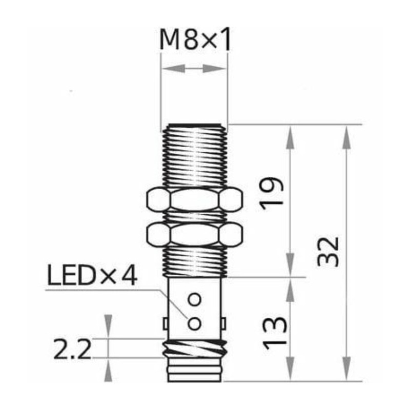 Czujnik indukcyjny M8 DCDGM-8-PSK-ST3 PNP NO, 2 mm, IP67