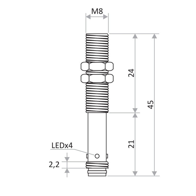 Czujnik indukcyjny M8 DCDGS-8-POK-ST3 PNP NC, 2 mm, IP67