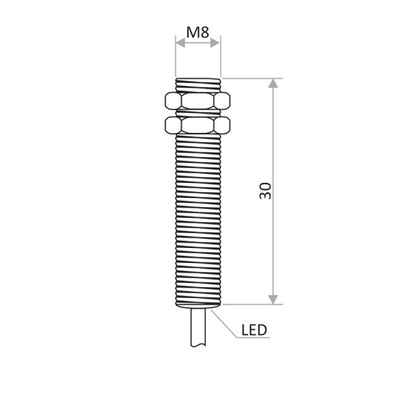 Czujnik indukcyjny M8 DCDGS-8-PSK-2m PNP NO, 2 mm, IP67