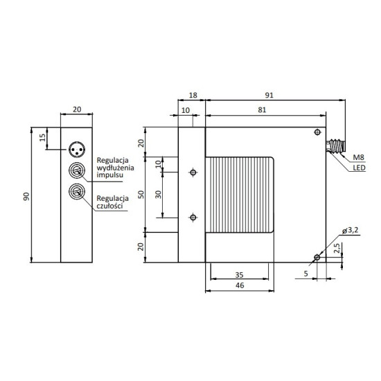 Czujnik ramkowy 50x46 mm, PNP NO, rozdz. 0,5 mm | Eickmann Elektronik