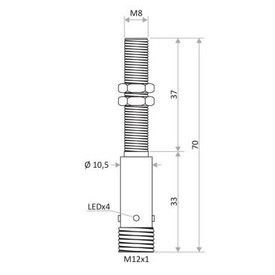 Czujnik indukcyjny M8 DCDGL-8-PSK-ST4 PNP NO, 2 mm, IP67