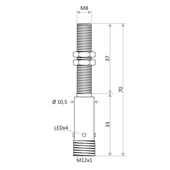 Czujnik indukcyjny M8 DCDGL-8-PSK-ST4 PNP NO, 2 mm, IP67