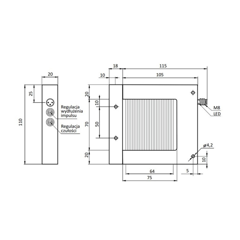 Czujnik ramkowy 70x64 mm, PNP NO, rozdz. 1mm | Eickmann Elektronik