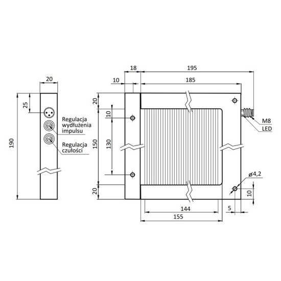 Czujnik ramkowy 150x144mm, PNP NO, rozdz. 3 mm | Eickmann Elektronik