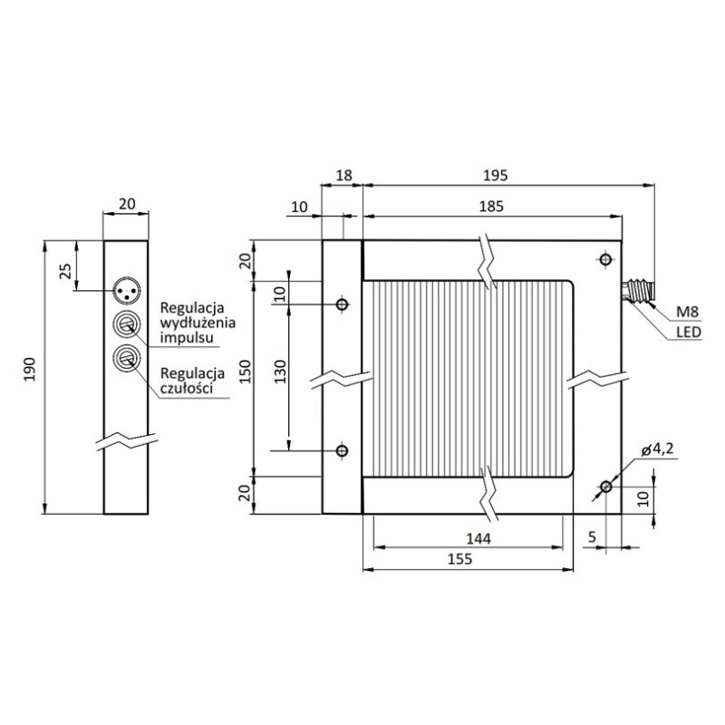 Czujnik ramkowy 150x144mm, PNP NO, rozdz. 3 mm | Eickmann Elektronik
