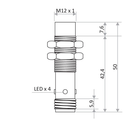 Czujnik indukcyjny M12 DCDGS-012-PSK-ST4 PNP NO, 8 mm, IP67