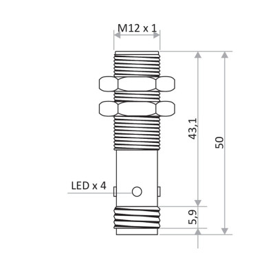 Czujnik indukcyjny M12 DCDGS-12-POK-ST4 PNP NC, 4 mm, IP67