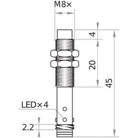 Czujnik indukcyjny M8 DCTGS-08-PSK-ST3 6 mm, IP67