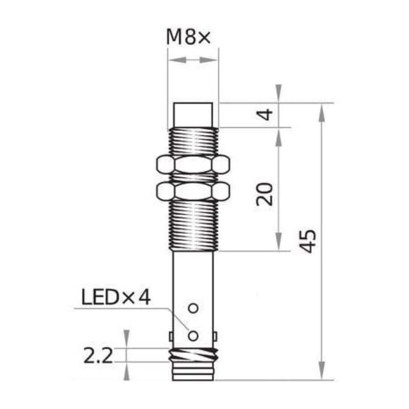Czujnik indukcyjny M8 DCTGS-08-PSK-ST3 6 mm, IP67